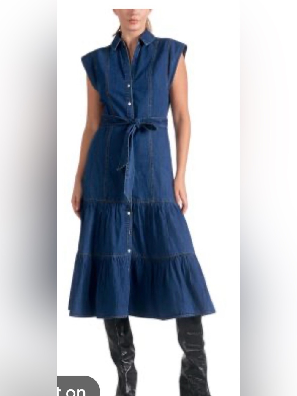 Elan dark blue tiered denim midi dress